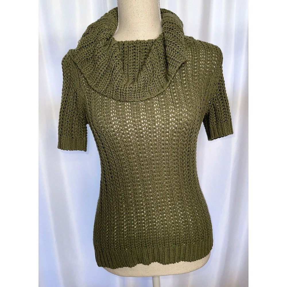 Ann Taylor Loft Sweater Size S Green Cowl Neck Short Sleeve